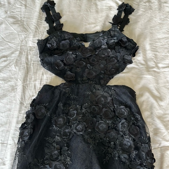 Alamour Black Applique Tea Length Dress - Picture 4 of 11